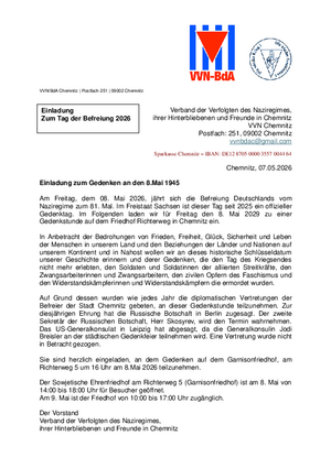 Pressemitteilung zum Gedenken am 8.Mai 2026 16 Uhr auf dem Richterweg 5 - Garnisonfriedhof